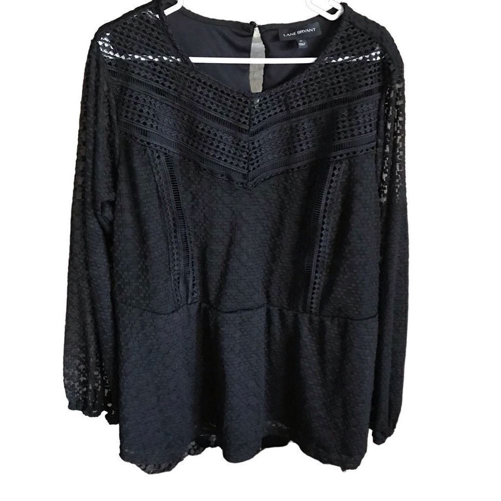 Lane Bryant Plus Sz 22 black peplum top shirt long sleeve crochet